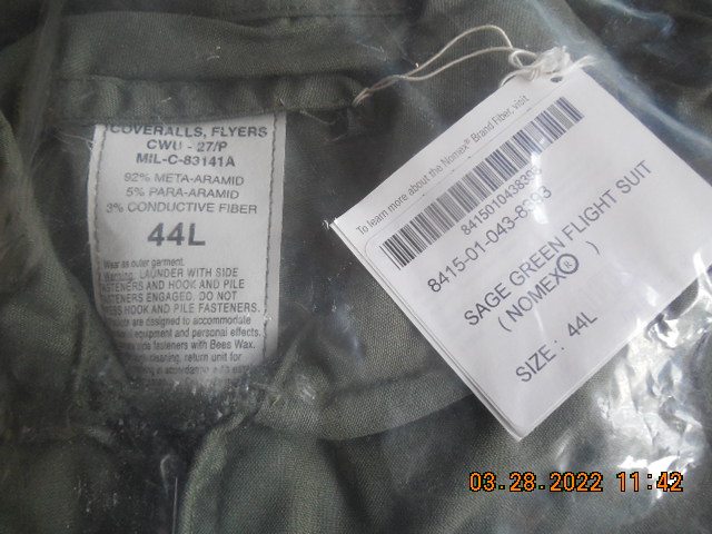 USGI. Military M Surplus Flyers Coveralls USAF Long. Suit Tags, Flight With Short Nomex and Sage, New | 44 B CWU-27/P Aramid Tan, and