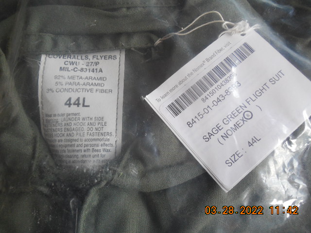 New With Tags, Flyers Coveralls Aramid Flight Suit CWU-27/P Sage 